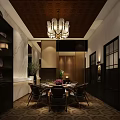 Elegant Private Dining Room Interior With Chandelier Round Table And Decorative Chairs