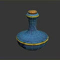 Decorative Blue Glass Bottle With Orange Lid And Golden Trim For Home Use