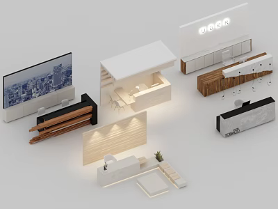 Modern Reception Desk Designs With White Counter Wooden Accents And Illuminated Lighting 3d model