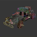 Rustic Modified Off Road Vehicle With Large Tires Metal Frame And Roof Rack