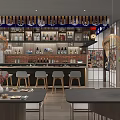 Modern Restaurant Interior With Bar Counter High Chairs Central Pine Tree And Dining Tables