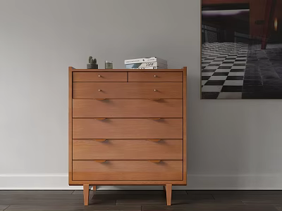 Wooden Chest of Drawers in Modern Minimalist Style with Decor Items Books and Wall Art 3d model
