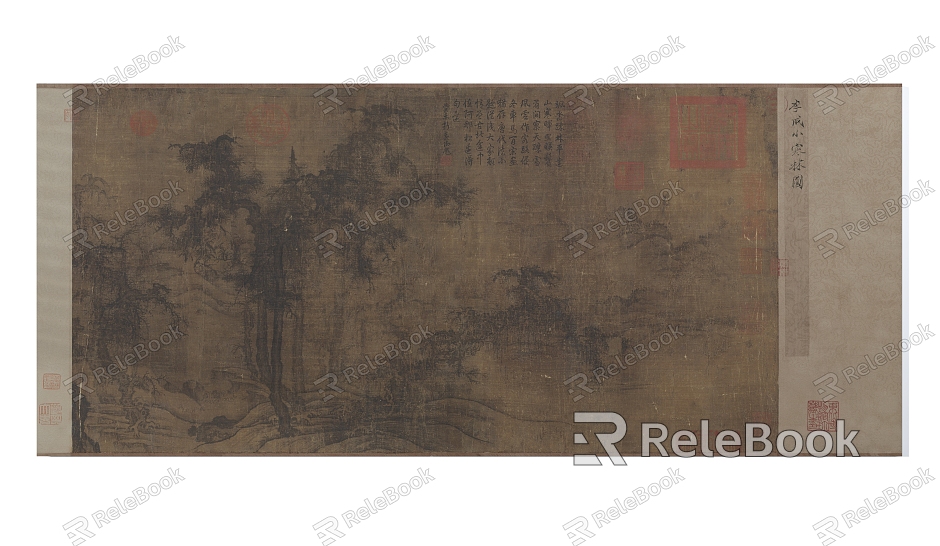 Chinese Traditional Northern Song Dynasty Li Cheng Xiao Han Lin Picture Scroll Heart Silk Hanging Painting model