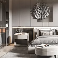 Modern Bedroom Interior Design With Large Bed Decorative Wall Rug And Accent Chair