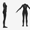 Black Tight Fitting One Piece Bodysuit with Long Sleeves Full Length Pants Two Angles View 3d model
