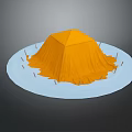 Orange Pyramid Shaped Tent With White Circular Base And Support Poles 3d model
