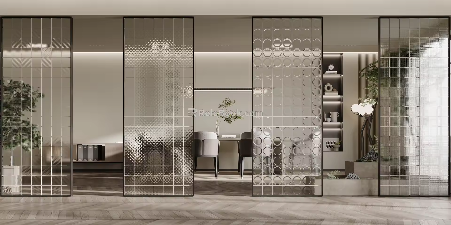 Modern screen partition glass partition 3d model