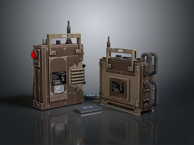 Tactical Weapon Control Devices With Brown Metallic Casing Antennas Buttons And Display Panels 3d model