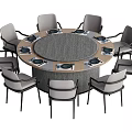 Modern Round Dining Table Set With Upholstered Chairs And Textured Tabletop 3d model