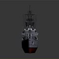 Gray Military Warship With Red Bottom Radar Antenna And Naval Deck Equipment