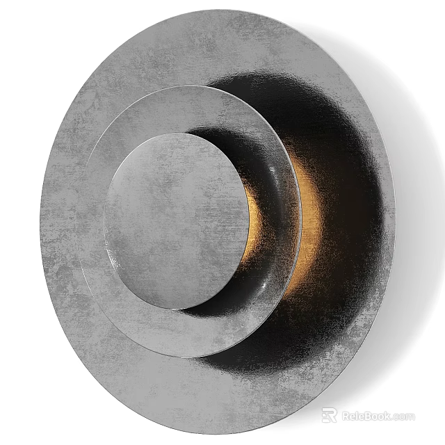 Modern Metallic Wall Lamp With Circular Layered Design And Warm Light Glow 3d model