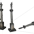 Classical Stone Columns With Statues On Top And Fallen Column