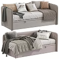 Modern Upholstered Storage Bed With Soft Pillows Warm Blankets And Drawers