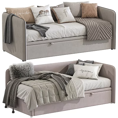 Modern Upholstered Storage Bed With Soft Pillows Warm Blankets And Drawers 3d model