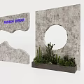 Gray Textured Room Dividers With Grid Mountain Circular Cutouts And Cactus Decor