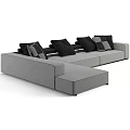 Modern Modular Sofa Set In Gray And Blue With Multiple Checkerboard Pattern Pillows 3d model