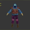 3D Tactical Character Wearing Hooded Camouflage Sweatshirt Brown Vest Face Mask Knee Pads And Boots