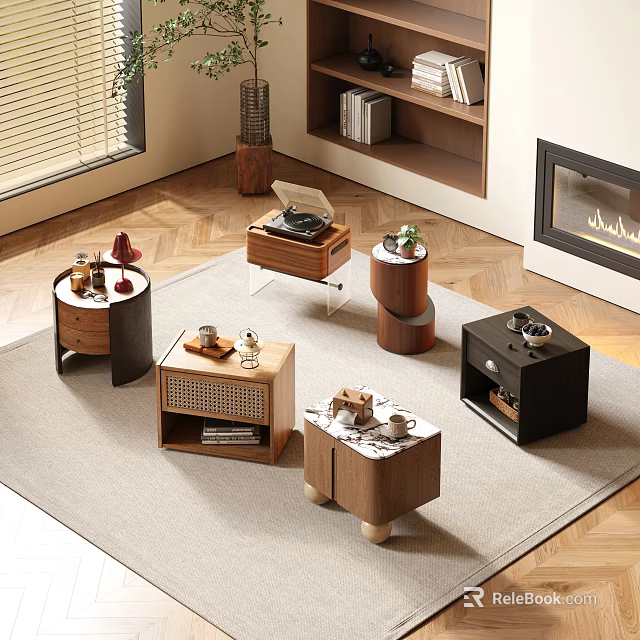 Modern Elegant Bedside Tables With Minimalist Design And Wooden Marble Elements 3d model