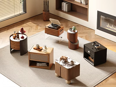 Modern Elegant Bedside Tables With Minimalist Design And Wooden Marble Elements 3d model