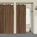 Modern Clothing Store Interior With Brown Curtains Fitting Mirror And White Walls
