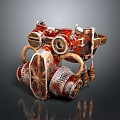 Steampunk Vintage Mechanical Headwear Featuring Red Metallic Finish And Gears Pipes Elements