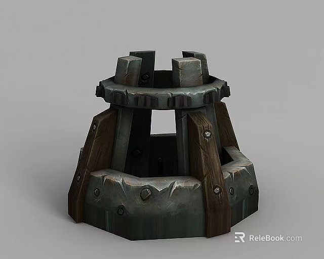 Technology Exhibition Hall Showcases Vintage Style Display Structure With Wooden Stone Combination And Metal Rivets 3d model 