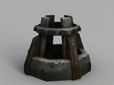 Technology Exhibition Hall Showcases Vintage Style Display Structure With Wooden Stone Combination And Metal Rivets 3d model