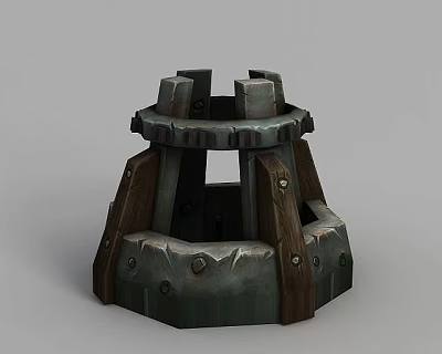 Technology Exhibition Hall Showcases Vintage Style Display Structure With Wooden Stone Combination And Metal Rivets 3d model