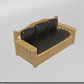 Two Seater Sofa With Wooden Frame And Black Leather Cushions For Living Room