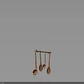 Four Decorative Wooden Spoons Hanging On Wall Mounted Rack For Kitchen Utensil Storage And