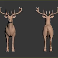 Two Pink Deer Sculptures Standing Gracefully On Dark Background With Reflection 3d model