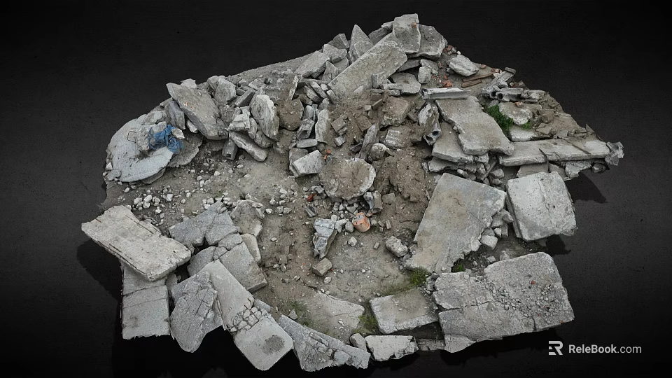 Construction Debris Scene Featuring Broken Concrete Bricks Scattered Rubble And Earth 3d model