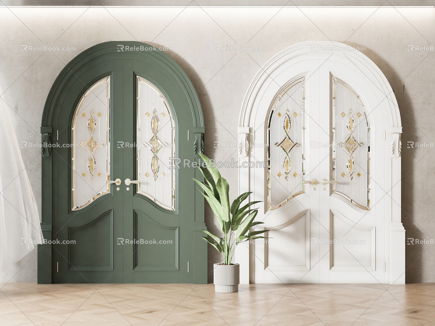 French double door double door combination 3d model