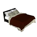 Double Bed Bedroom Interior With Black Headboard White Beige Pillows Dark Brown Comforter