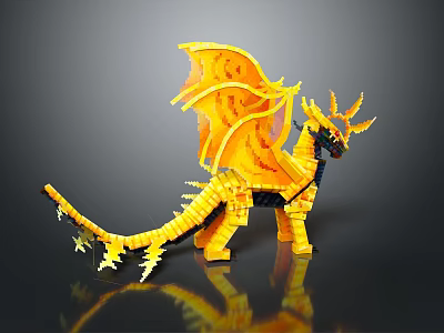 Yellow Dragon Doll Made Of Building Blocks With Detailed Wings And Horns 3d model