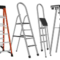 Various Metal Ladders Including Folding Step and Straight Models in Red and Silver