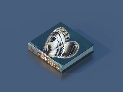 Green Cover Book With Artistic Vibrant Butterfly Design On Hardcover 3d model
