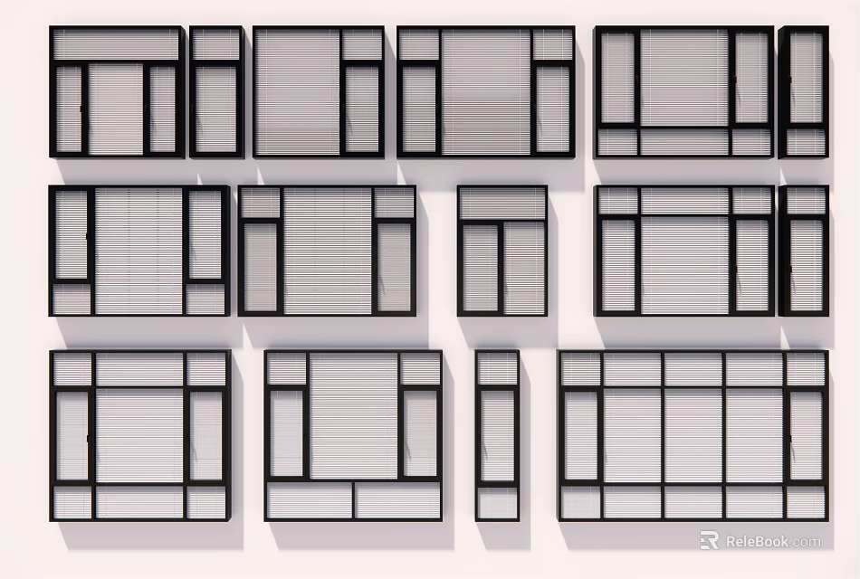 Various Window Pane Designs With Different Grid Patterns And Architectural Layouts 3d model