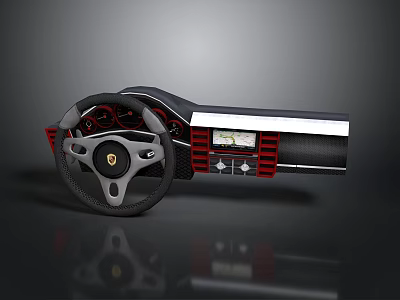 High Quality Car Parts With Steering Wheel Dashboard Console And Red Accents 3d model