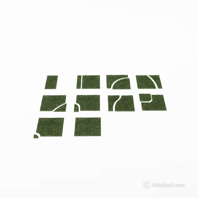Square Shaped Green Lawn Arrangement With White Connecting Lines In Garden Design 3d model 