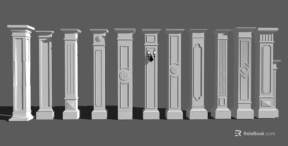 Classical Roman Columns With Different Decorative Styles And Ornate Architectural Details 3d model 