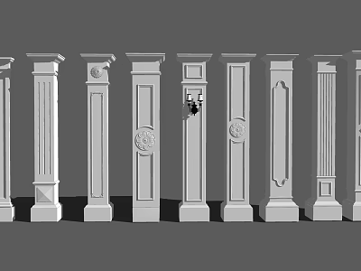 Classical Roman Columns With Different Decorative Styles And Ornate Architectural Details 3d model