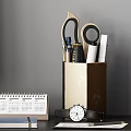 Desk with Green Succulent Plant in Gray Concrete Pot Pen and Lavender Scented Candle