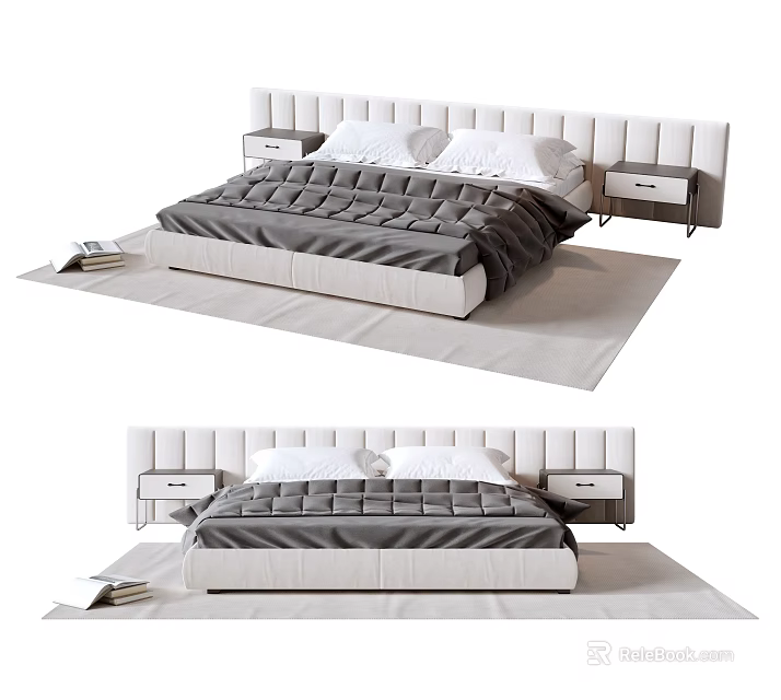 Modern Double Bed Design With Upholstered Headboard Nightstands And Soft Comforter 3d model