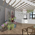 Cozy Milk Tea Shop Interior With Mural Paintings Potted Plants Hanging Lanterns And Wooden Tables