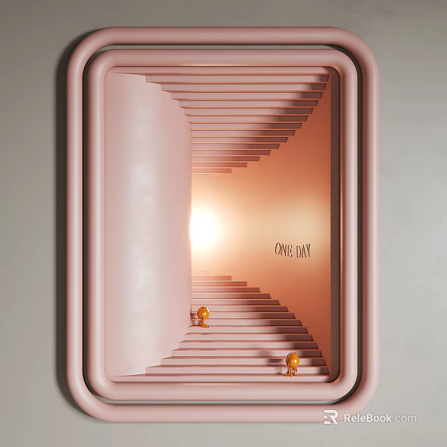 Pink Cone Wax Wall Lamp Featuring Spiral Staircase Design Orange Glow and Golden Decor Balls 3d model 