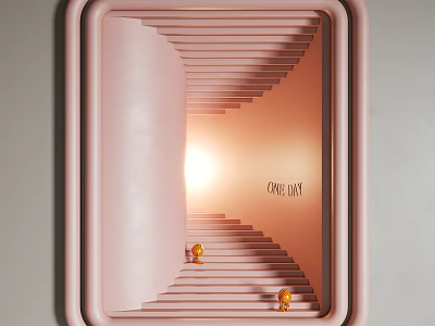 Pink Cone Wax Wall Lamp Featuring Spiral Staircase Design Orange Glow and Golden Decor Balls 3d model