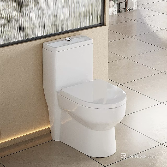 White Modern Toilet In Bathroom With Clean Design And Light Colored Tiles 3d model 