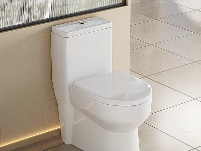 White Modern Toilet In Bathroom With Clean Design And Light Colored Tiles 3d model