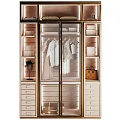 Elegant Modern Wardrobe With Glass Doors Hanging Clothes Drawers And Gold Accents